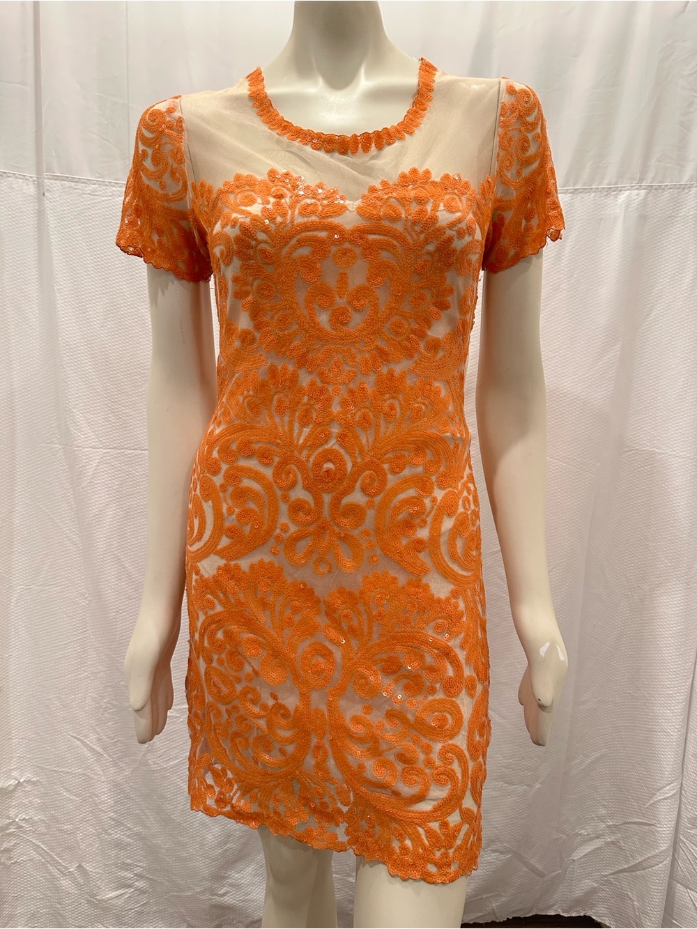 Candela Orange Embroidered Lace Mini Dress